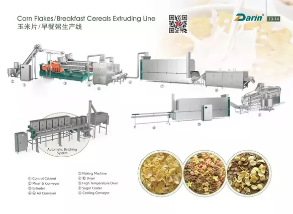 Kifungua kinywa Cereal Corn Flakes Extruder Line ya Uzalishaji